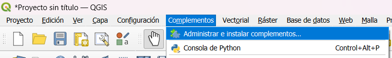 Abrir el administrador de complementos de QGIS