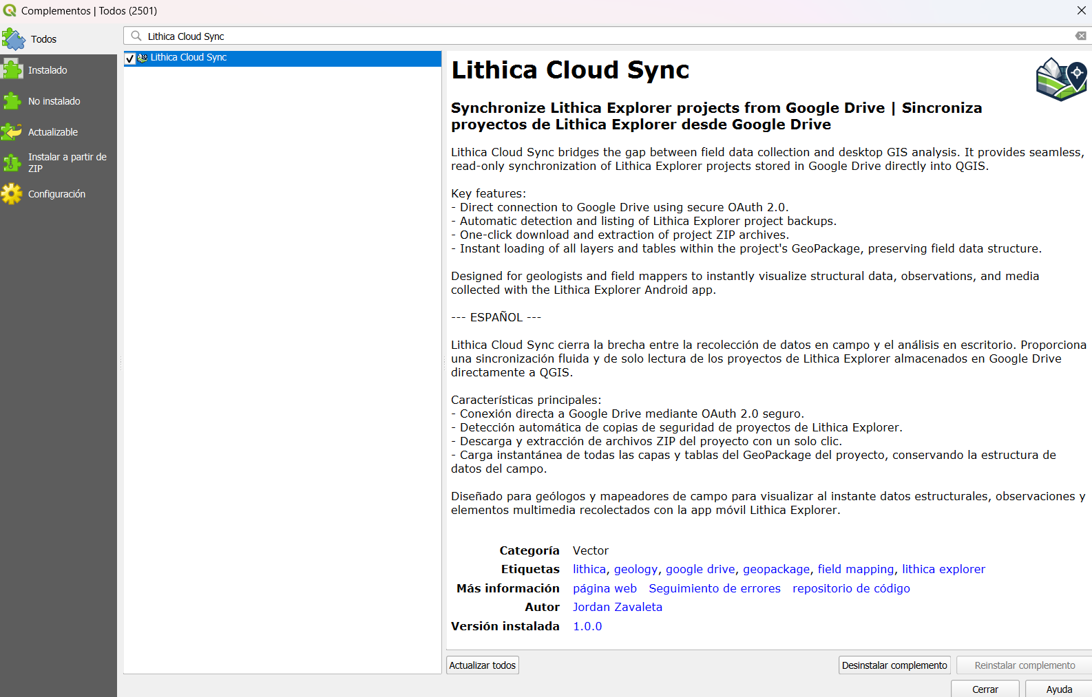 Buscar e instalar Lithica Cloud Sync