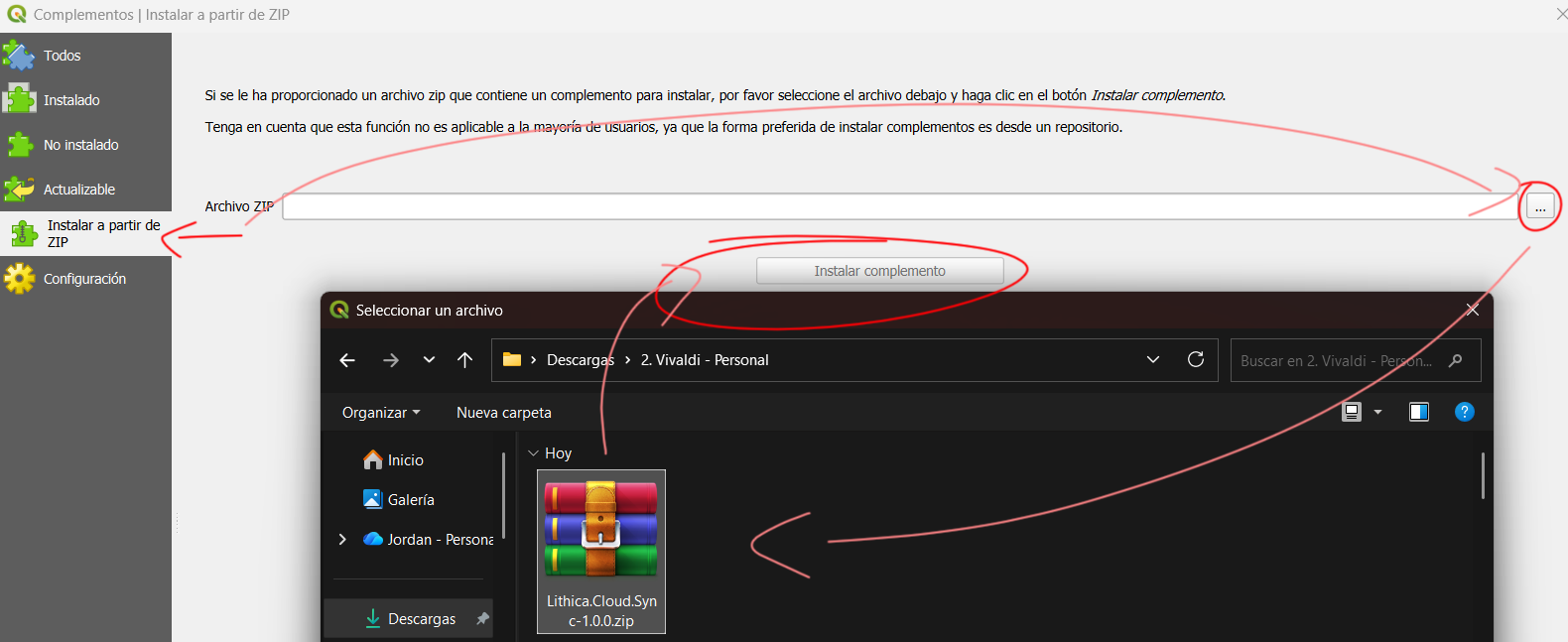 Instalar Lithica Cloud Sync desde un archivo ZIP