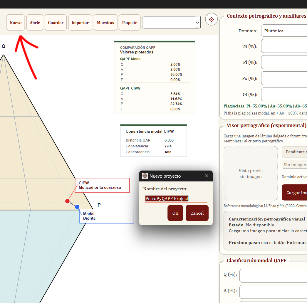 New project creation dialog