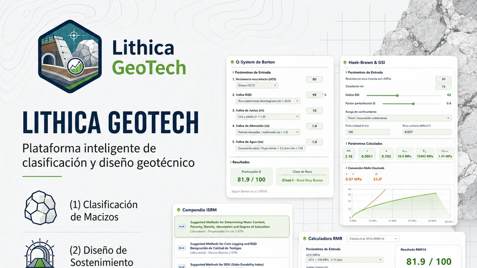 Interfaces de clasificación y cálculo de ingeniería de Lithica GeoTech