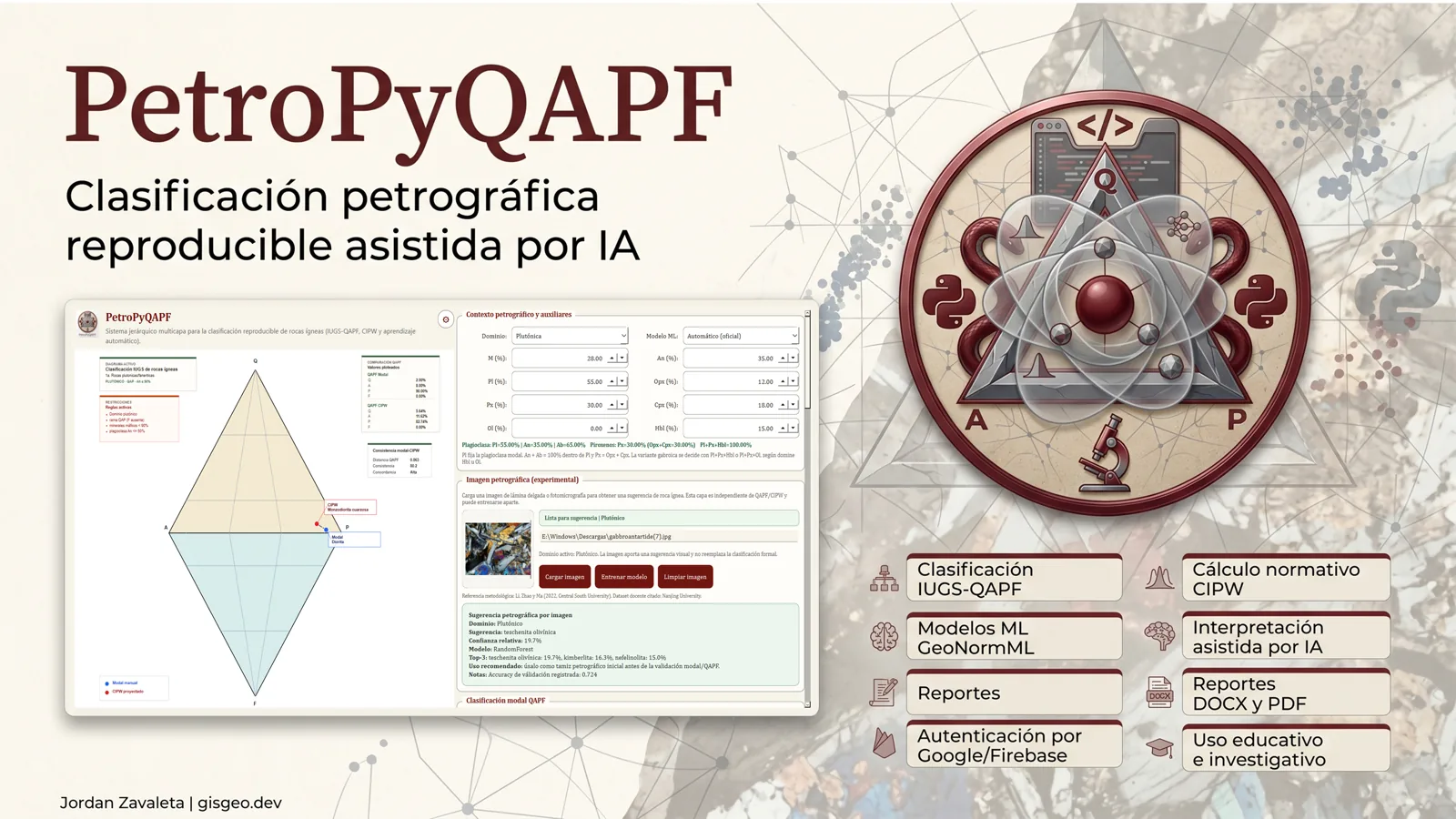 Espacio de clasificación petrográfica reproducible de PetroPyQAPF